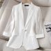 ng2510292 Pink Three-Quarter Sleeve Thin Blazer For Women 2025 Spring Summer New Casual Fashion Design Elegant Suit_ecoleips.com