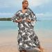 Women's Beach Cover Up Dress - Lightweight Long Robe With Zebra/Leopard Print, Sun Protection, Swimwear Cover, Plus Size, 100% Cotton_ecoleips.com