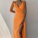 Women's Clothing Suspender V Neck Slit Print Dress_ecoleips.com