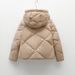 90 White Duck Down Women's Simple Rhombus Grid Hooded Down Jacket Women's Jacket_ecoleips.com