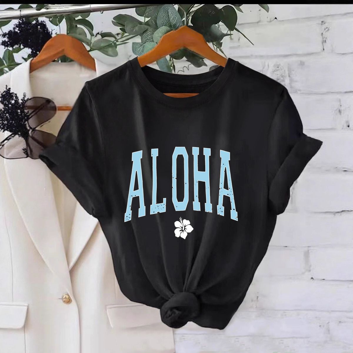 Women's Casual Round Neck Short Sleeve T-Shirt Multi-Color American Style Simple Fashionable Sports Top Solid Printed Loose Fit_ecoleips.com