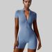 Women's Zip-Front Short Sleeve Yoga Bodysuit Full Body Workout Unitard For Dance Fitness_ecoleips.com