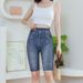 Women's Stretchy Denim-Look Bermuda Shorts - High Waist Slimming Casual Capri Pants With Distressed Detail (Multiple Colors)_ecoleips.com