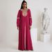 Modest Muslim Abaya Dress For Women - Oversized V-Neck Dubai Kaftan With Color Blocking, Loose Fit Islamic Long Robe For Work & Travel_ecoleips.com