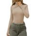 Bestseller 2026 Ribbed Half-Turtleneck Long-Sleeve T-Shirt For Women, Slim Fit, Straight Shoulder, Sexy Knit Base_ecoleips.com
