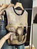 Women's Retro Forest Style Color Block Vest Sleeveless round Neck Pullover Knitwear Loose Slimming Summer Top_ecoleips.com