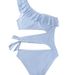 Women's Clothing New One Piece Swimsuit Women's Ruffled Hollow Lace Up Swimsuit High End Hot Spring Striped Swimsuit_ecoleips.com