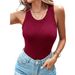 K New Style With Bra Round Neck Solid Color Vest, Female Sexy Base, Inner And Outer Tops_ecoleips.com