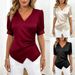 Elegant V-Neck Slim Fit Satin Blouse for Women European American Style Versatile Commute Wear Spring Autumn Summer Regular Size_ecoleips.com