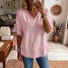 New Women's V Neck Pullover Short Sleeve Shirt Loose Fit Casual Top American_ecoleips.com