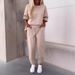 Women's Clothing Casual Two Piece Suit Solid Color Round Neck Nine Point Pants Suit Female_ecoleips.com