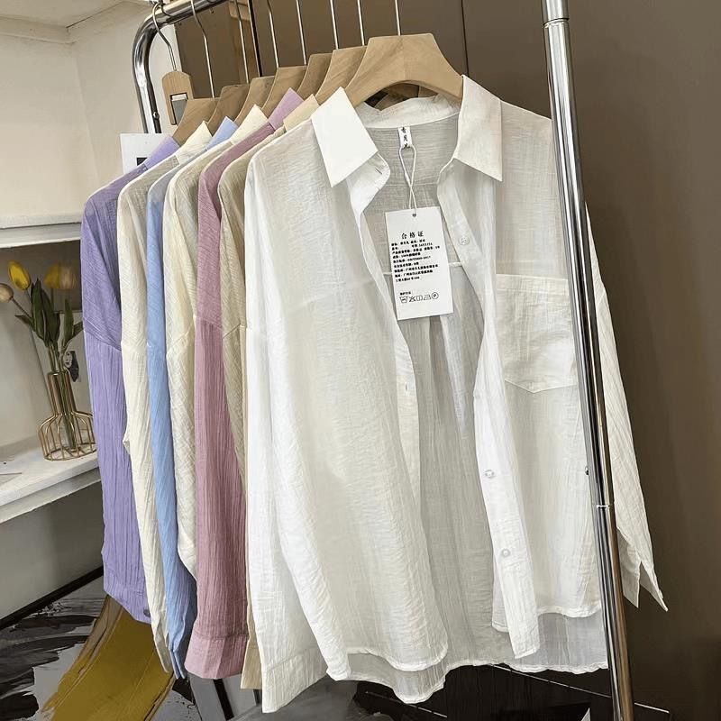 Korean Style Relaxed Fit Sun Protection Shirt Thin Cardigan Petite Summer Slimming Loose Top Versatile Women's Clothing_ecoleips.com