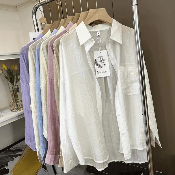 Korean Style Relaxed Fit Sun Protection Shirt Thin Cardigan Petite Summer Slimming Loose Top Versatile Women's Clothing_ecoleips.com