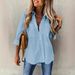 New 2024 Women's Fashion Cross-Border European And American Four Seasons Versatile Loose Long Sleeve Turn-Down Collar_ecoleips.com