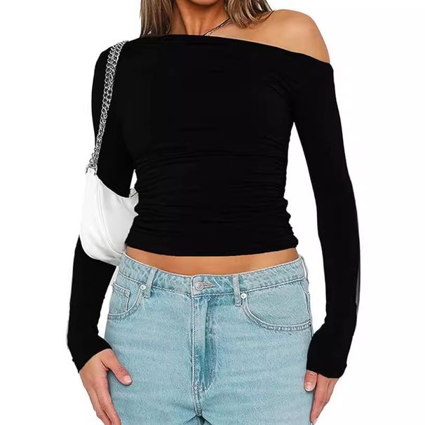Cross-Border European And American Style Unique Long Sleeve T-Shirt Hot Girl Outing Base Shirt Slim Fit Pullover_ecoleips.com