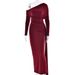 Verve Women's New Style Asymmetrical Neck Sleeve Fashionable Elegant Sexy Slim Fit Pleated High Waist Long Dress_ecoleips.com