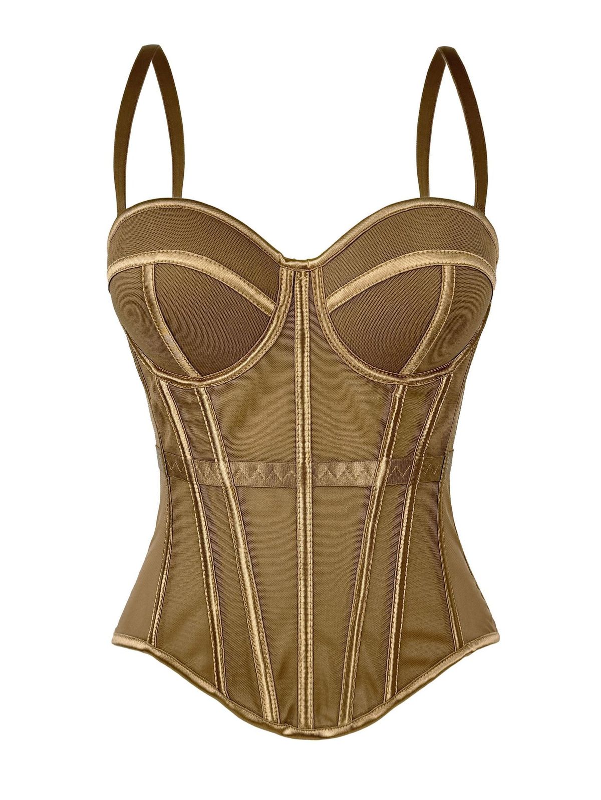 European American Style Solid Color Fishbone Corset Women's Waist Cinching Slimming Mesh Camisole With Breast Pads Outerwear Top_ecoleips.com