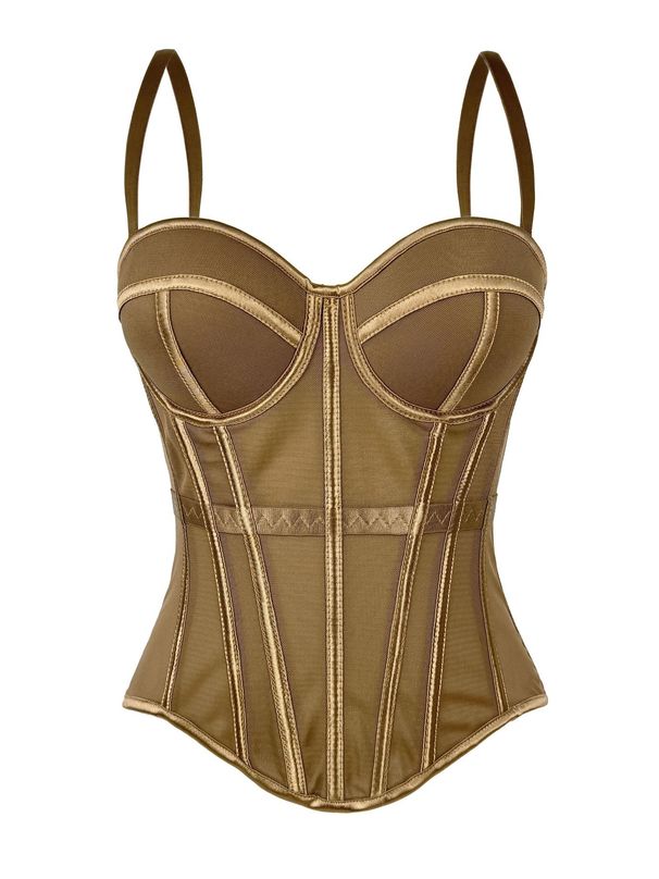 European American Style Solid Color Fishbone Corset Women's Waist Cinching Slimming Mesh Camisole With Breast Pads Outerwear Top_ecoleips.com