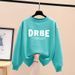 Women's round Neck Long Sleeve Sweatshirt Fleece Lined Thickened Korean Style Letter Design Versatile Tops for Spring Autumn Winter_ecoleips.com