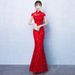 Elegant Long Fishtail Lace Qipao Dress - Red Slim-Fit Cheongsam For Wedding Banquet & Special Occasions_ecoleips.com