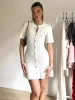 TARUXY White Elegant Knitted Mini Dress For Women Metal Button Sexy Slim Rib Sweater Dress Holiday Party Outfits Autumn 2024 New_ecoleips.com