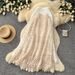 Women's Clothing High Waisted Slimming A-Line Midi Skirt For Women Heavy Duty Hollowed Out Knit Crochet With Tassel Splicing Summer Skirt_ecoleips.com