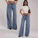 Women's Retro Low-Waisted Wide Leg Jeans Sexy Straight Leg Denim Blue Basic Versatile Washed Jeans For Casual Wear_ecoleips.com