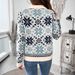 Nordic Snowflake Geometric Knit Sweater Oversized Loose Fit Long Sleeve Pullover For Autumn & Winter_ecoleips.com
