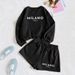 Men's Casual Letter Print Hoodie & Shorts Set - Soft Polyester Lounge Wear For Fall & Winter (Black, Beige, S-Xxl)_ecoleips.com