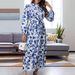 Floral Print Muslim Abaya Dress With Stand Collar, Ruffle Trim, Waist Tie & Elegant Long Sleeves_ecoleips.com