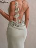Hugcitar Elegant Satin Solid Slips Backless Tie Flowers Draped Sexy Slim Maxi Dress Spring Women Y2K Clothes Birthday Vacation_ecoleips.com