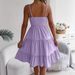 New Spring/Summer 2025 Women's Sleeveless Strap Square Neck Gathered Layered Pleated Dress On Europe And America_ecoleips.com