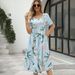 2024 Europe And The United States Summer New Women's Fashion Elegant Printed Round Neck Short Sleeve Zipper Dress_ecoleips.com