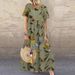 Vintage Floral Print Short Sleeve Round Neck Dress_ecoleips.com