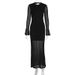 Women New Fashion Round Neck Lace Elegant Slim Fit Sexy Backless Formal Evening Party Prom Gown Dress_ecoleips.com