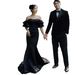 Women's Clothing Korean Style Satin Light Wedding Dress Simple Elegant Mermaid Silhouette Black Gown For Studio Themed Photoshoot Hepburn Style_ecoleips.com