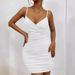 Women's Clothing All Season Sexy V Neck Suspender Pleated Dress Short Skirt_ecoleips.com