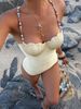 Women's Retro Shell Hard Cup Beaded One Piece Swimsuit Bikini Wave Pattern Cross Border European American Style 26 New_ecoleips.com