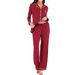 Women's Modal Long Sleeve Button-Up Cardigan & Lounge Pants Set - Soft Comfortable Casual Homewear (Black, Red, Gray, Green, Purple)_ecoleips.com