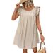 Round Neck Dress, European And American Solid Color Mid Skirt, Summer Ruffle Edge Solid Color Round Neck Loose Mid Skirt For Women_ecoleips.com