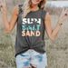 Women's Summer SUN SAIT SAND Coconut Tree Letter Print Large Casual Sleeveless Loose Tank Top T-shirt_ecoleips.com