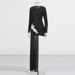 Women's Clothing Spring Round Neck Long Sleeve Black Diamond Flower Mopping Tassel Solid Color Dress_ecoleips.com