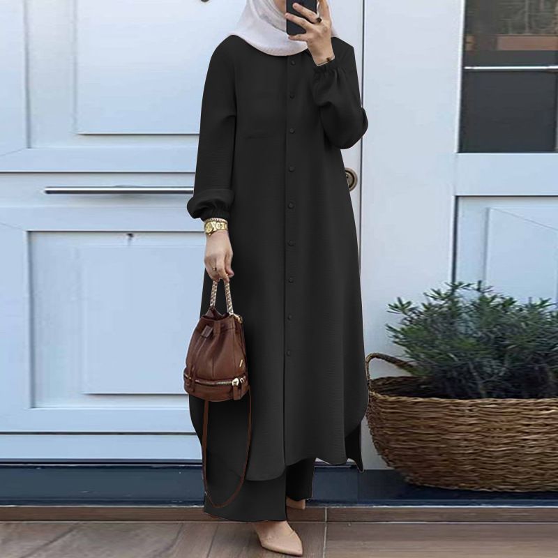 Muslim Arabic Style Two-Piece Set Spring Autumn New Women's Long Sleeve Shirt And Pants Fashion Casual Suit_ecoleips.com