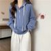 American-style Real-shot Hooded White Mid-length Plus-size Sweatshirt For Women, Spring And Autumn Thin Half-zip_ecoleips.com