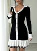 High-End Women's Fashion: French-Style Mini Dress With Ruffled Collar, Knitted Skirt, And Short Skirt With Bow And Tie_ecoleips.com