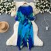 A Niche High-end With Women's Design Sense, Tied Waist, Bat Sleeves, Pleated Printing, Irregular Dress Skirt_ecoleips.com