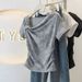 Plus Size French Inspired T-Shirt With Asymmetrical Hem And Ruffle Detail - Flowy Blouse For Women_ecoleips.com
