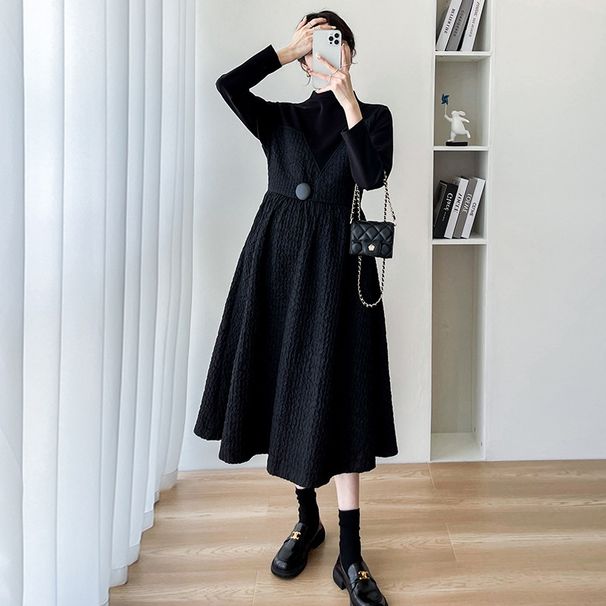 Real Shot~ Autumn Winter New Arrival Outerwear Inner Wear Internet Celebrity Plus Size Two-Piece Maternity Dress_ecoleips.com