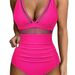Women's Clothing One Piece Swimsuit Female Hollow Mesh Deep V Gathered See Through Bikini_ecoleips.com