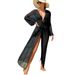 Women's Long Beach Cover up European American Style Solid Color Sexy Breathable Sun Protective Swimsuit Hot Spring Resort V Neck_ecoleips.com